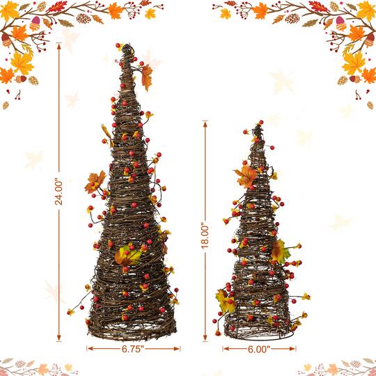 Glitzhome® Rattan Berries & Maple Leaves Table Tree Set